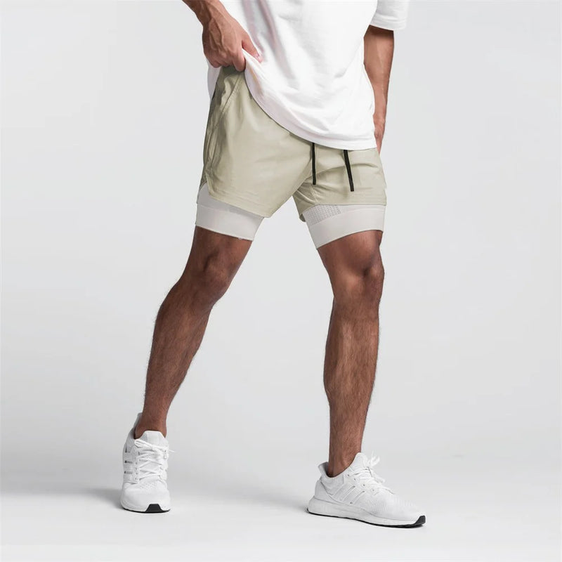 Shorts Academia Masculino Cáqui e Branco - FHPersonalShop