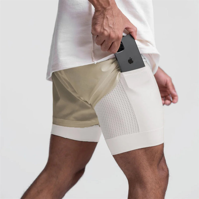 Shorts Academia Masculino Cáqui e Branco - FHPersonalShop